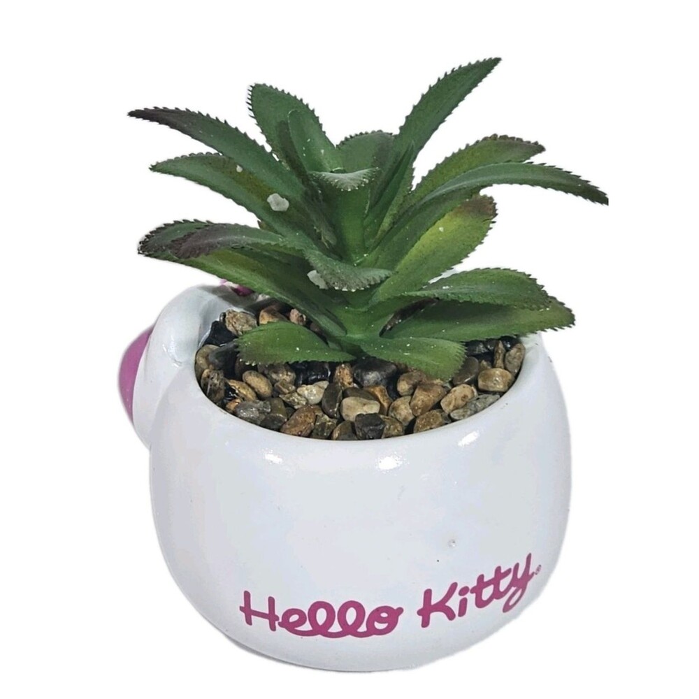 Sanrio Hello Kitty Face 3" Ceramic Mini Planter w/ Artificial Succulent NEW - Picture 2 of 5